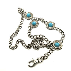 Navajo Style Silver & Turquoise Concho Chain Belt 36" Adjustable